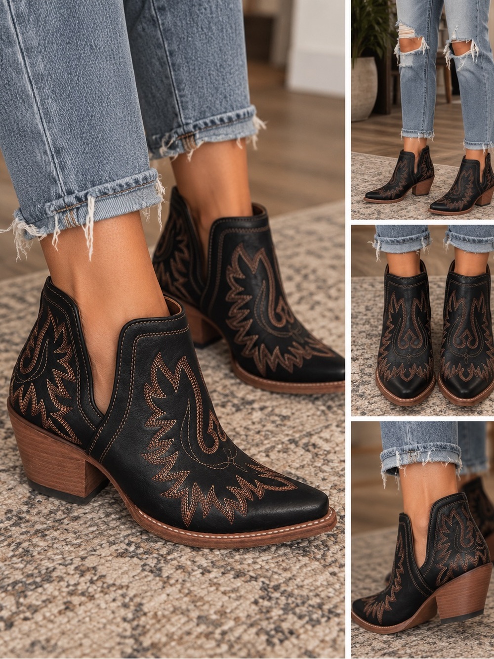 Ariat Black Ankle Western Booties with Brown Stitching